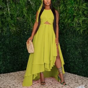 Ellaé Lisqué Femininity Green Chiffon Maxi Dress NWT Size XL